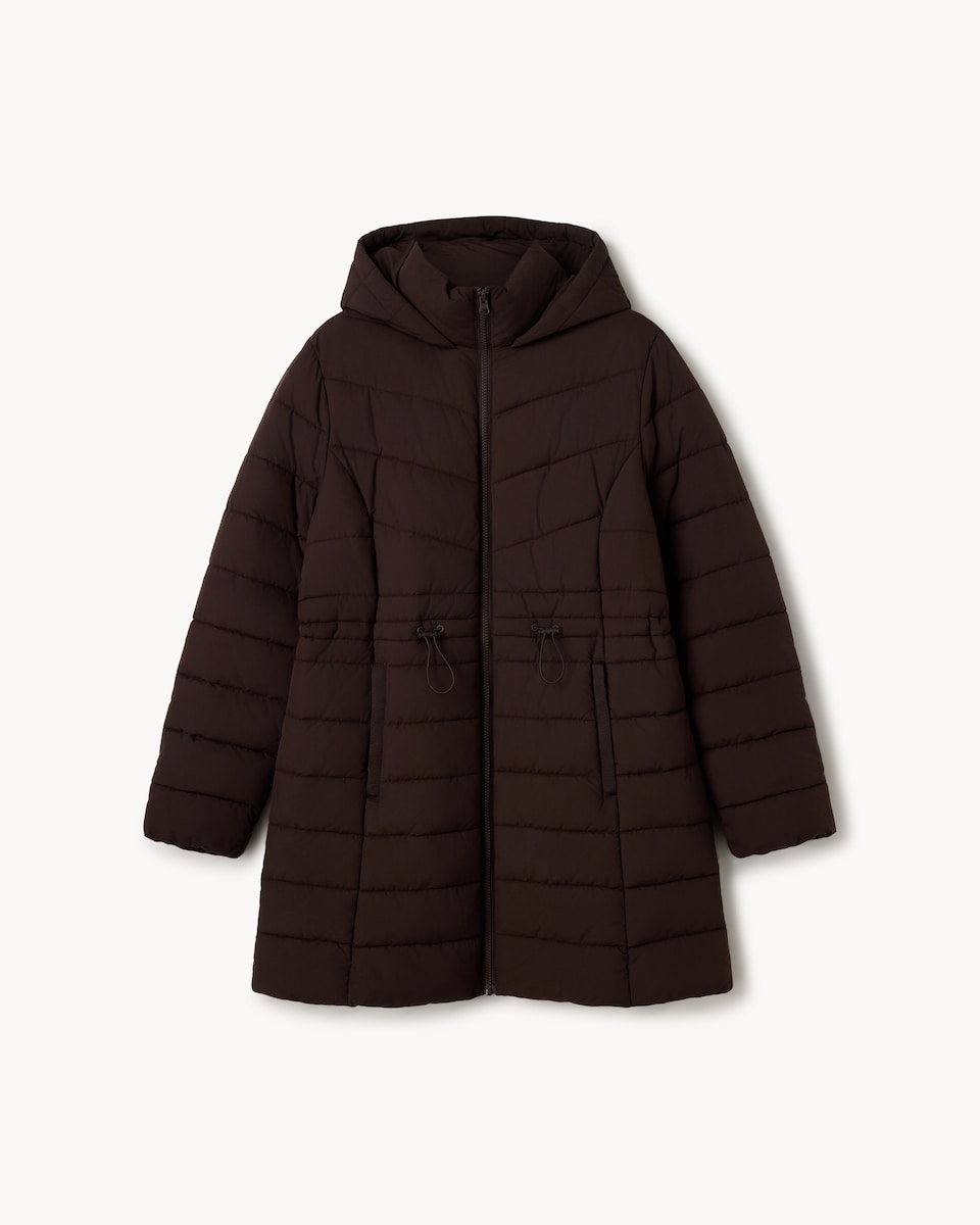 image 1 of F&F Shower Resistant Padded Hooded Longline Coat in Brown