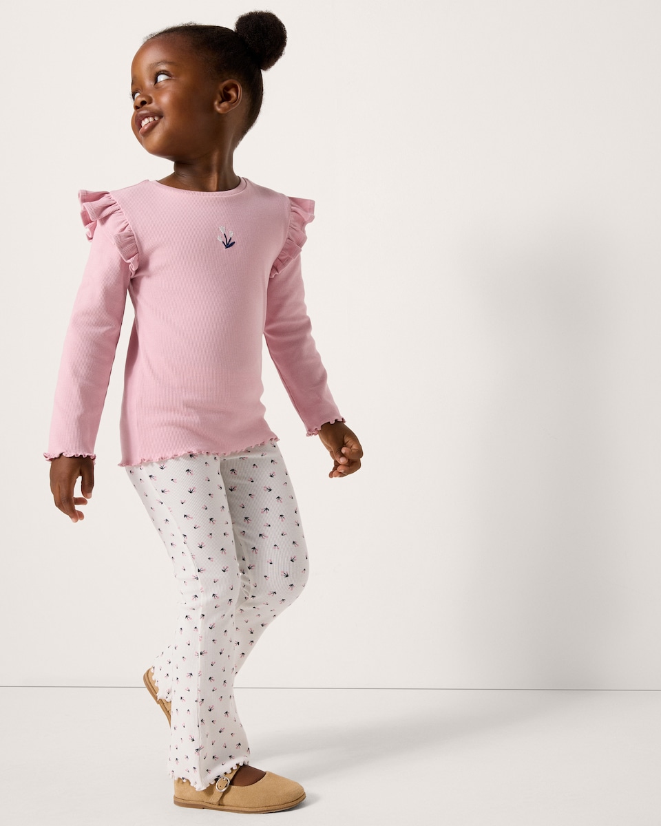 image 1 of F&F Girls 3-Pack Cotton Rich Flared Leggings in Multi Blue