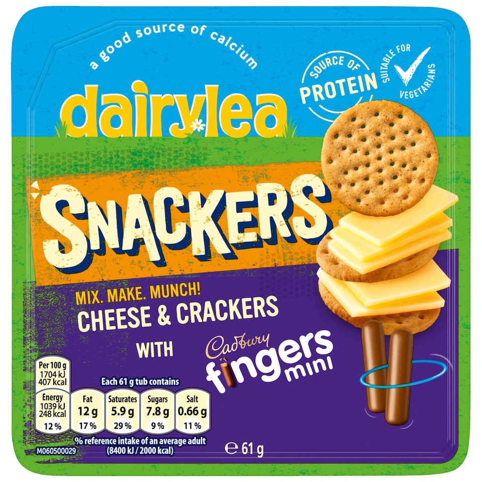 Dairylea Snackers Cheese & Crackers with Cadbury Chocolate Mini Fingers 61G