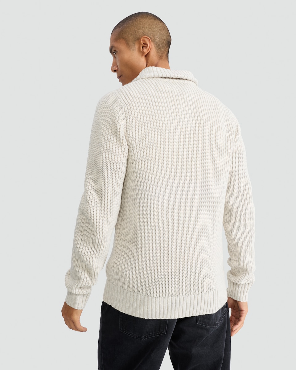image 1 of F&F Knitted High Neck Buttoned Jumper with Wool in Cream