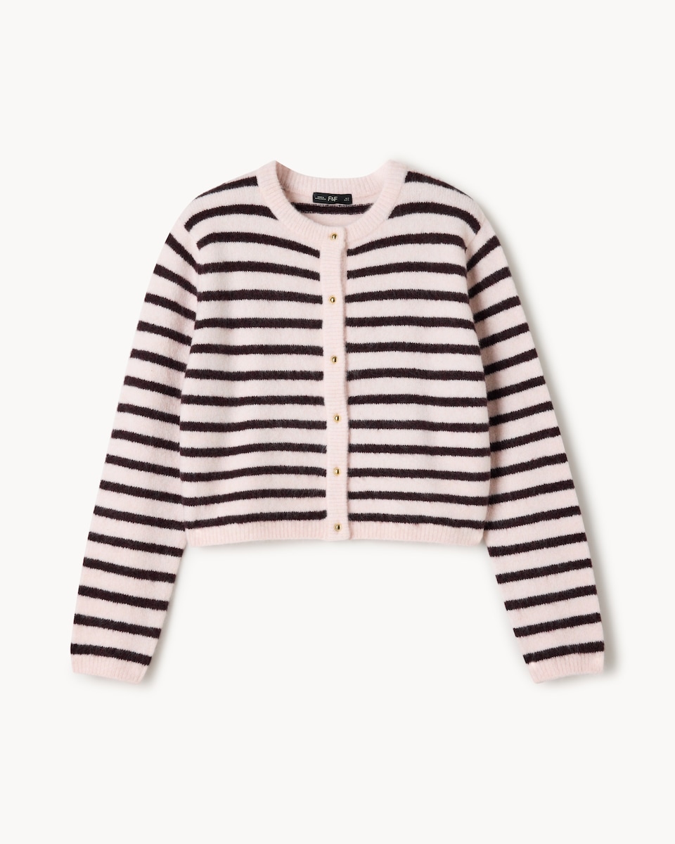 image 1 of F&F Striped Button Up Cardigan in Multi Pink