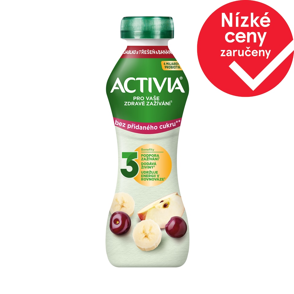 ACTIVIA Nápoj bez přidaného cukru jablko/třešeň/banán 270g