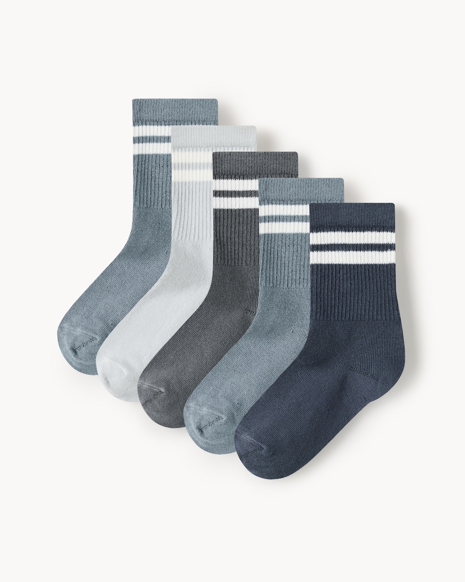 F&F Boys 5-Pack Cotton Rich Striped Ankle Socks in Blue