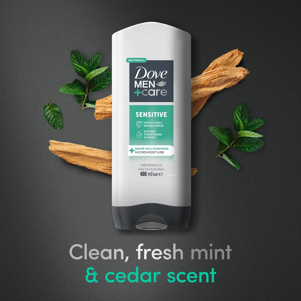 image 1 of Dove Men+Care Sensitive 3 In 1 Body Face+Hair 400Ml