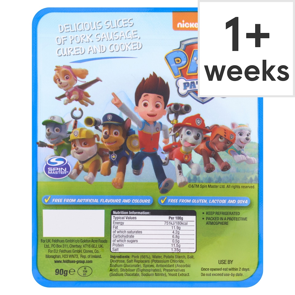 Paw Patrol Slices Of Pork Sausage 90G