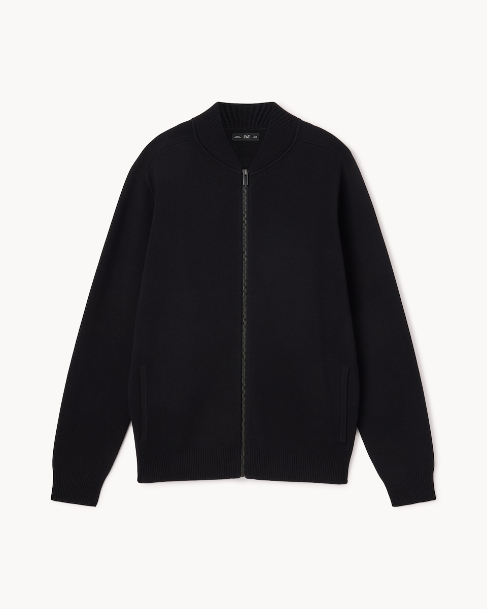 image 1 of F&F Knitted Bomber Jacket in Black