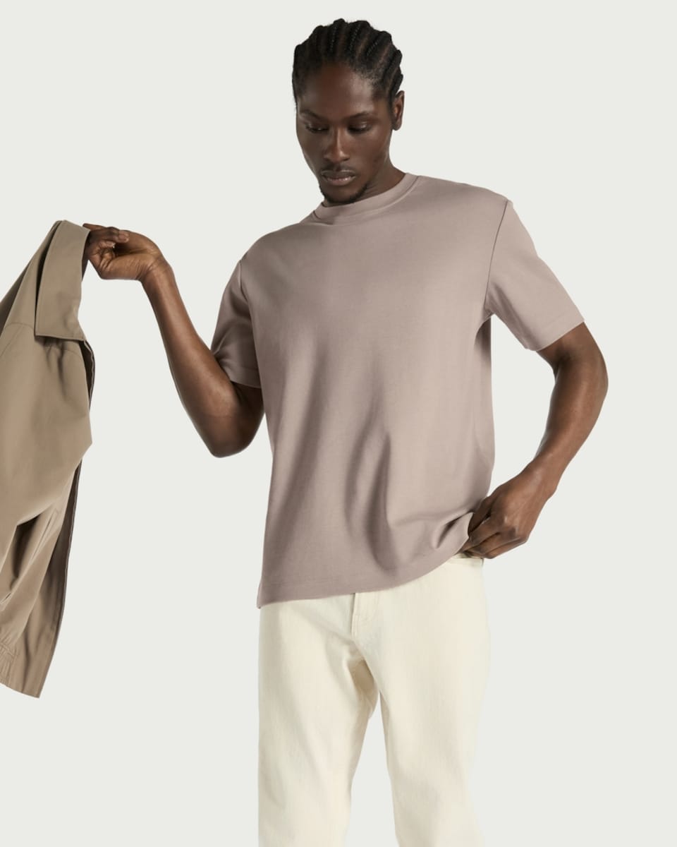 image 1 of F&F Pure Cotton Crew Neck T-Shirt in Stone