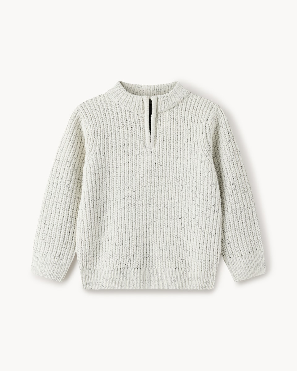image 1 of F&F Boys Chenille Knitter Quarter Zip Jumper in White