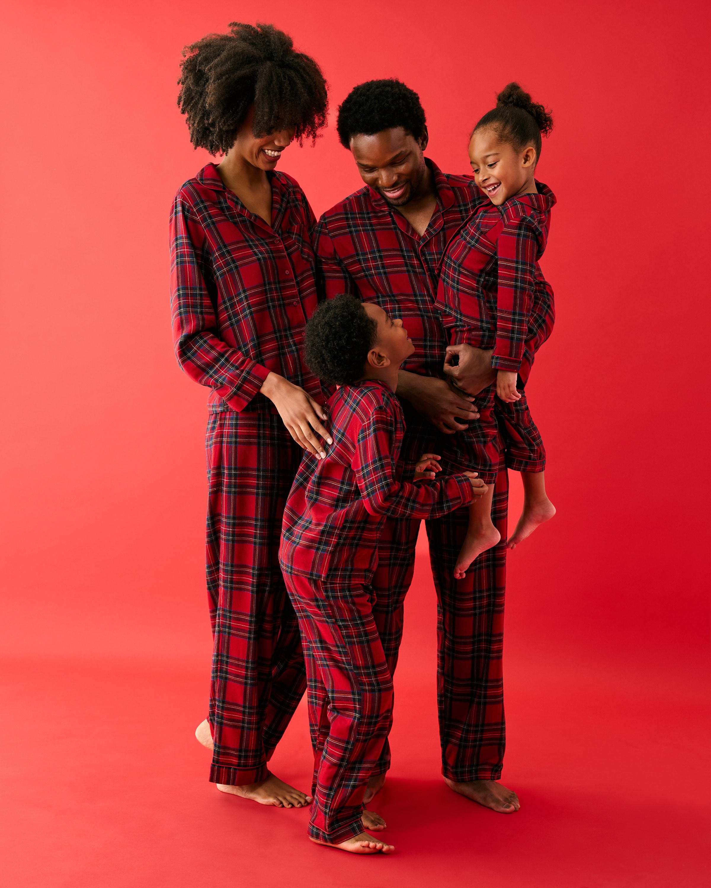 Christmas Cotton Rich Checked Revere Matching Family Pyjama Set in Multi Red
