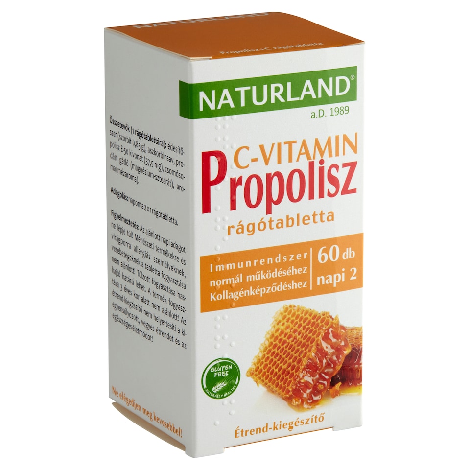 Naturland Propolisz + C-vitamin rágótabletta étrend-kiegészítő 60 db 57 g  1. kép