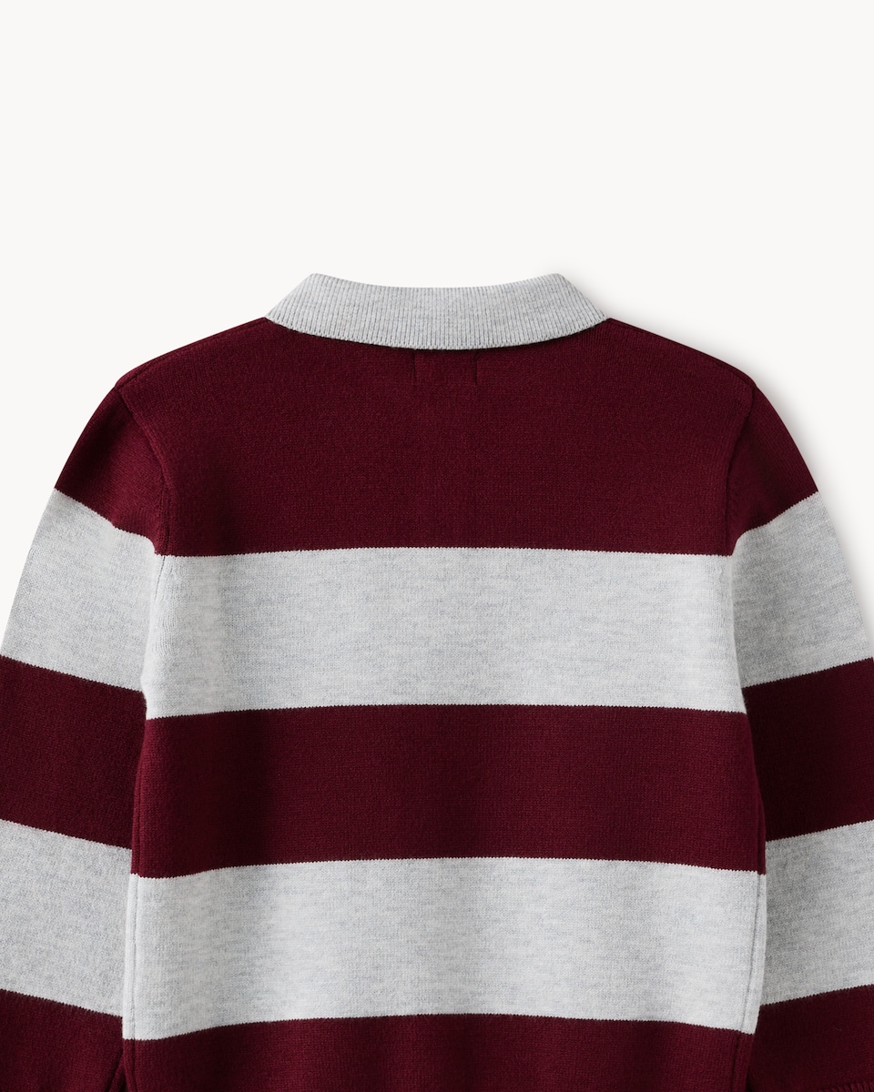 image 1 of F&F Boys Striped Little League Rugby Jumper in Burgundy