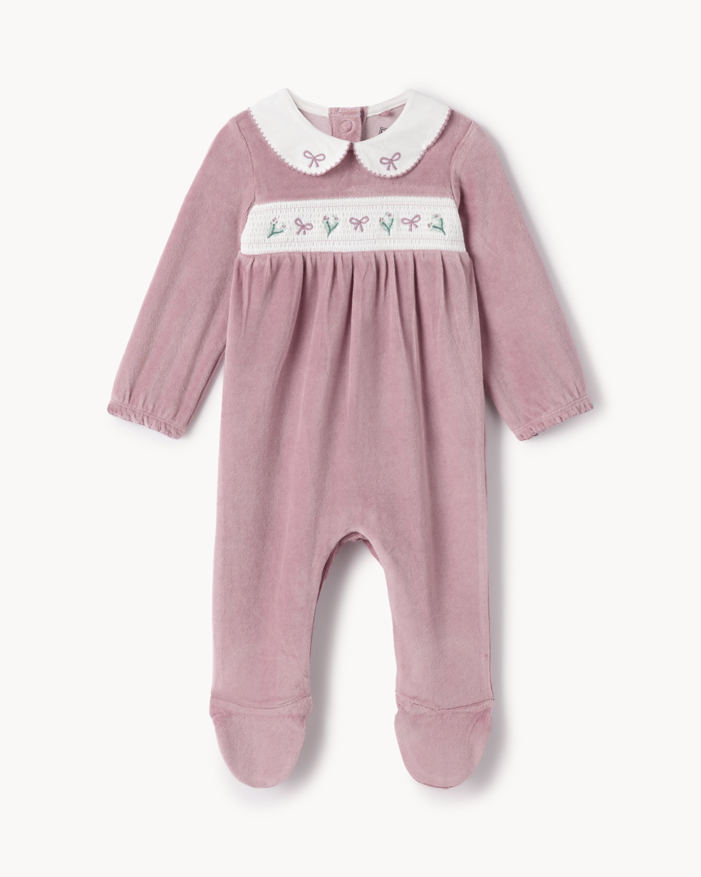 F&F Baby Cotton Rich Embroidered Sleepsuit in Pink