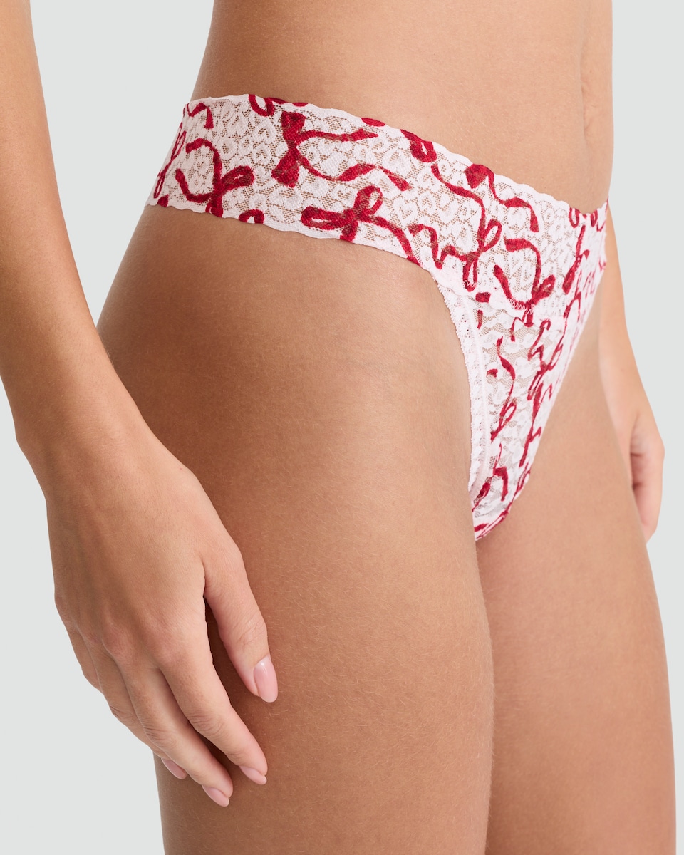image 1 of F&F 3-Pack Patterned Lace Thongs in Multi