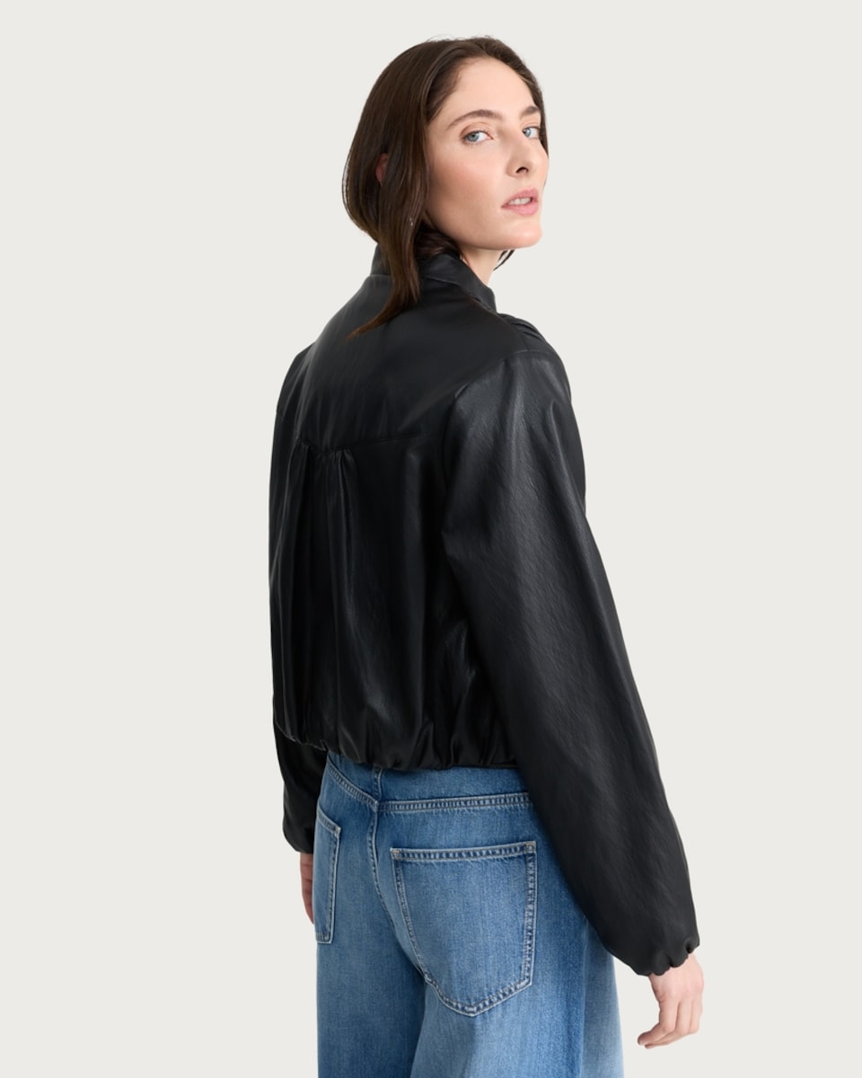 image 1 of F&F Faux Leather Bubble Hem Jacket in Black