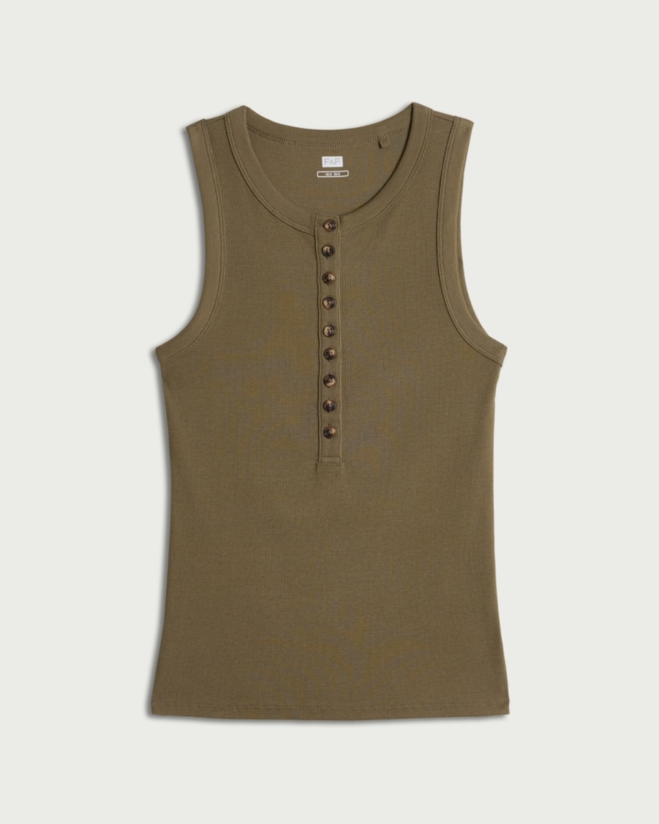 image 1 of F&F Cotton Rich Ribbed Button Front Vest in Olive