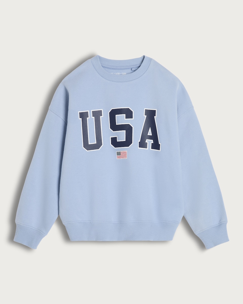 F&F Girls Cotton Rich USA Flag Print Sweatshirt in Blue