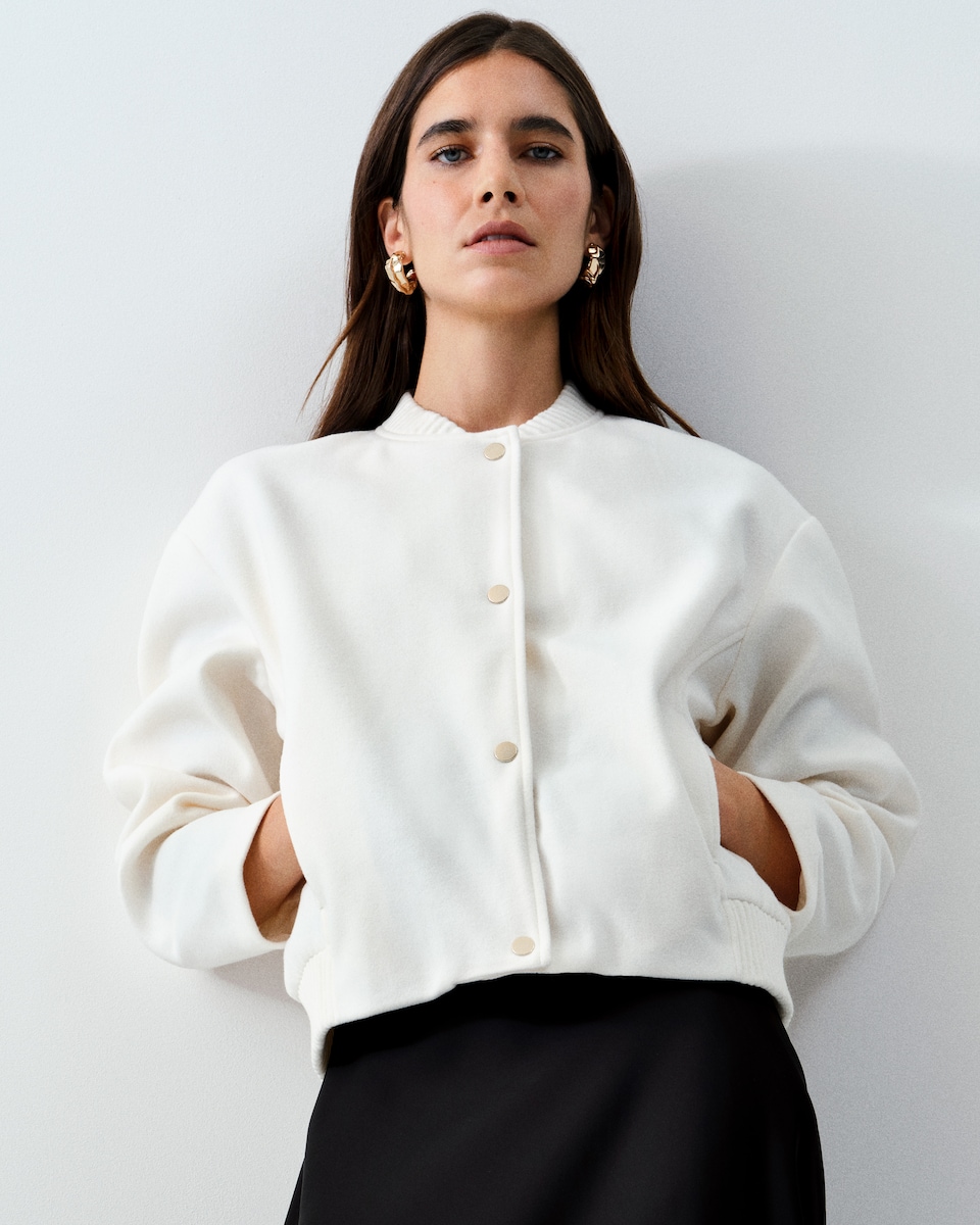 image 1 of The F&F Edit Ribbed Collar Buttoned Jacket in Cream