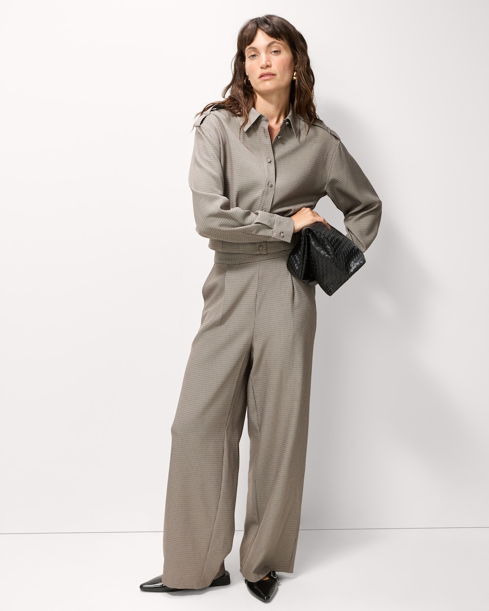 image 1 of F&F Checked Cropped Shirt in Multi Brown