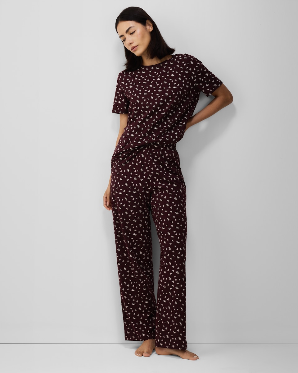 image 1 of F&F Pure Cotton Floral Print Pyjama Set in Multi Purple