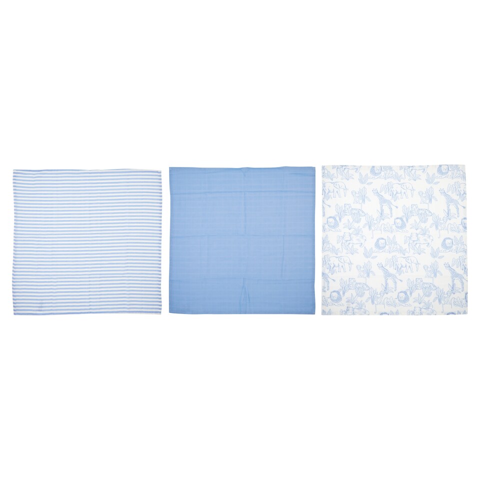 image 1 of Fred & Flo Safari 3 Pack Muslin Cloths