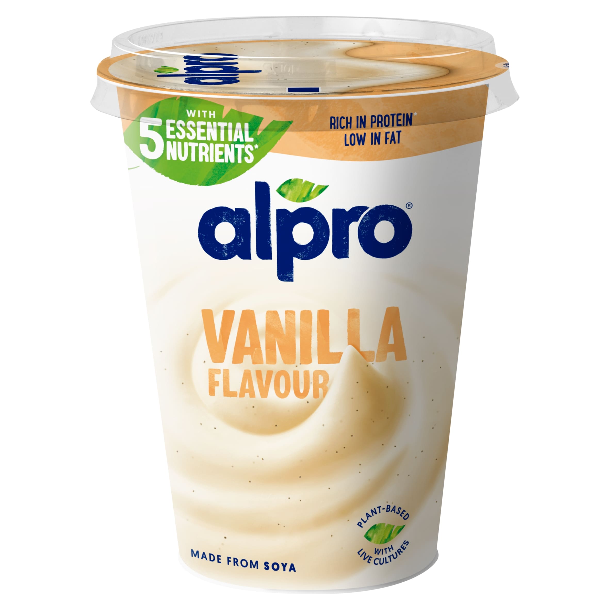 Hungary product data sample: Alpro zsírszegény vaníliaízű fermentált szójakészítmény hozzáadott kalciummal és vitaminokkal 400 g