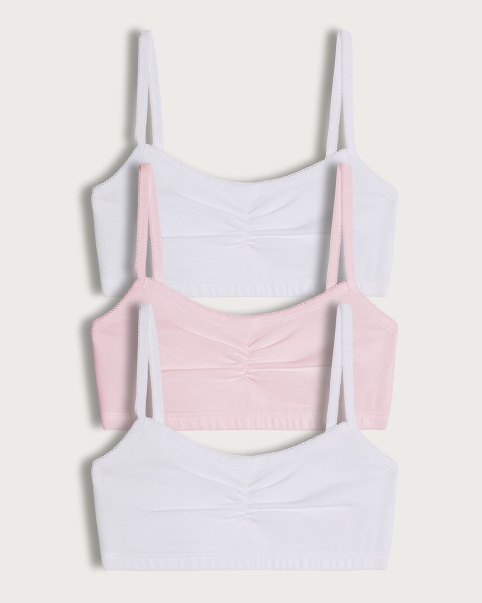 F&F Girls 3-Pack Cotton Rich Ruched Front Crop Tops  in Pink