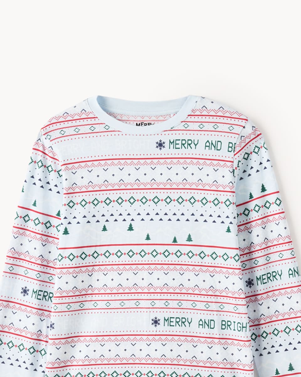image 1 of Christmas Unisex Pure Cotton Fair Isle Matching Family Pyjama Set in Blue