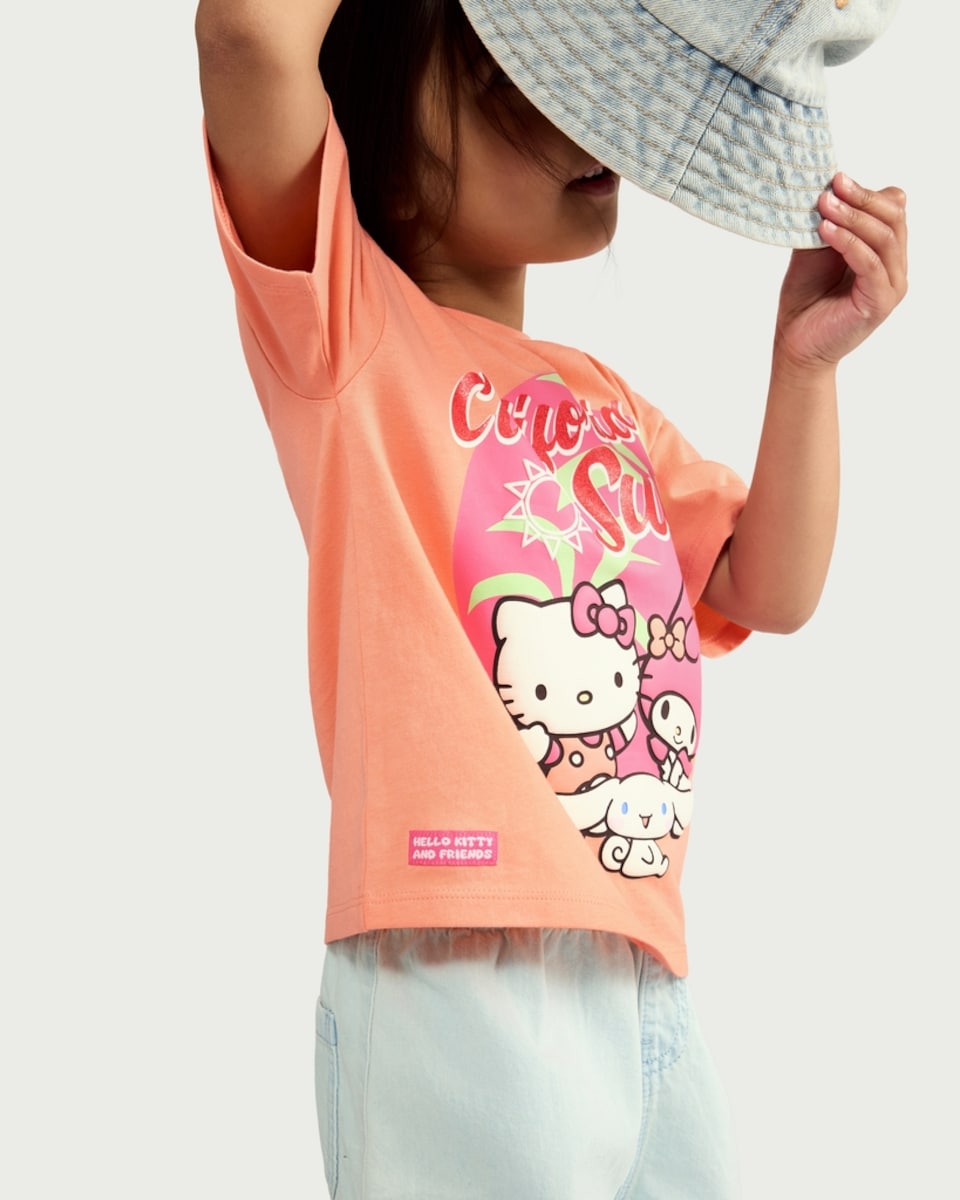 image 1 of Hello Kitty Pure Cotton California Sun T-Shirt in Coral
