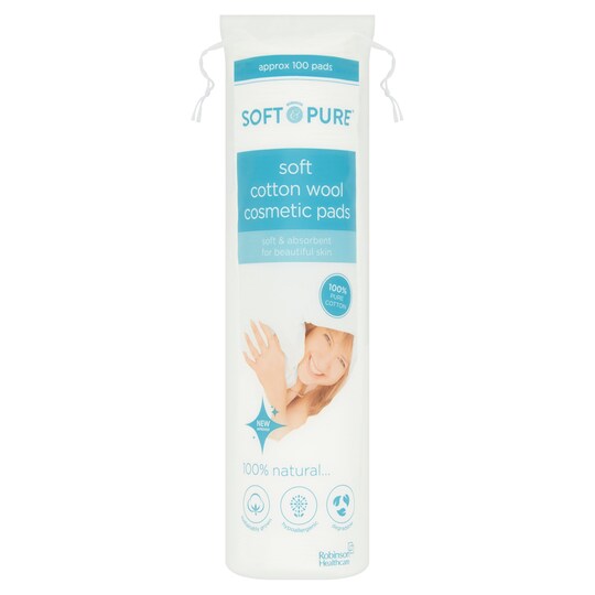 Soft & Pure Soft Cotton Wool Cosmetic Pads 100S Tesco Groceries
