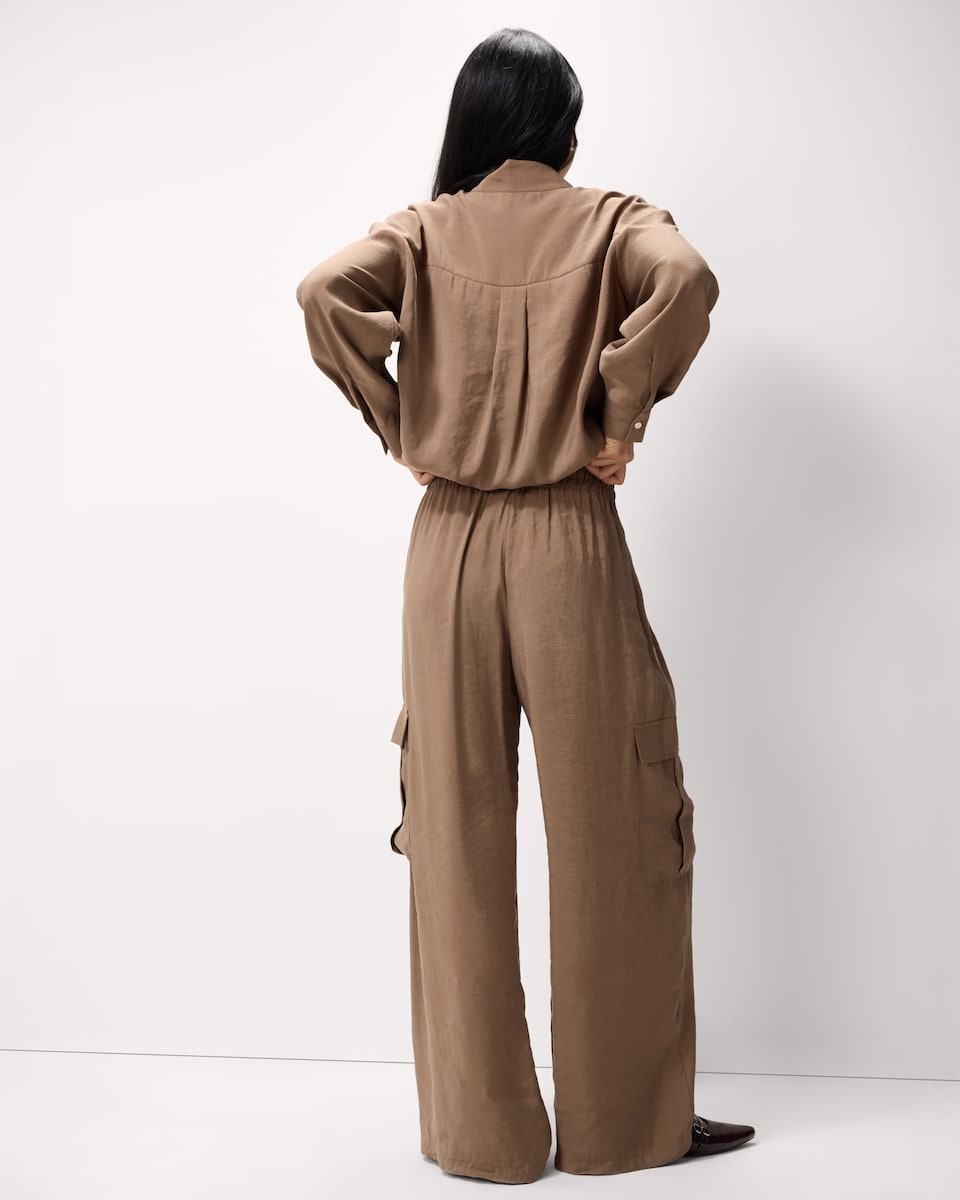 image 1 of F&F Modal Rich Wide Leg Cargo Trousers in Chocolate