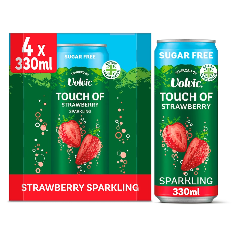 image 1 of Touch of Strawberry Sparkling Sugar Free Flavoured Water Multipack 4x330ml