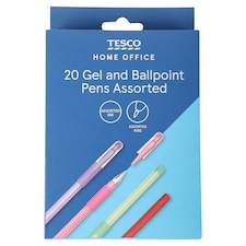 Tesco Coloured Gel & Ballpoint Penset 20 Pk- Bulk Tray
