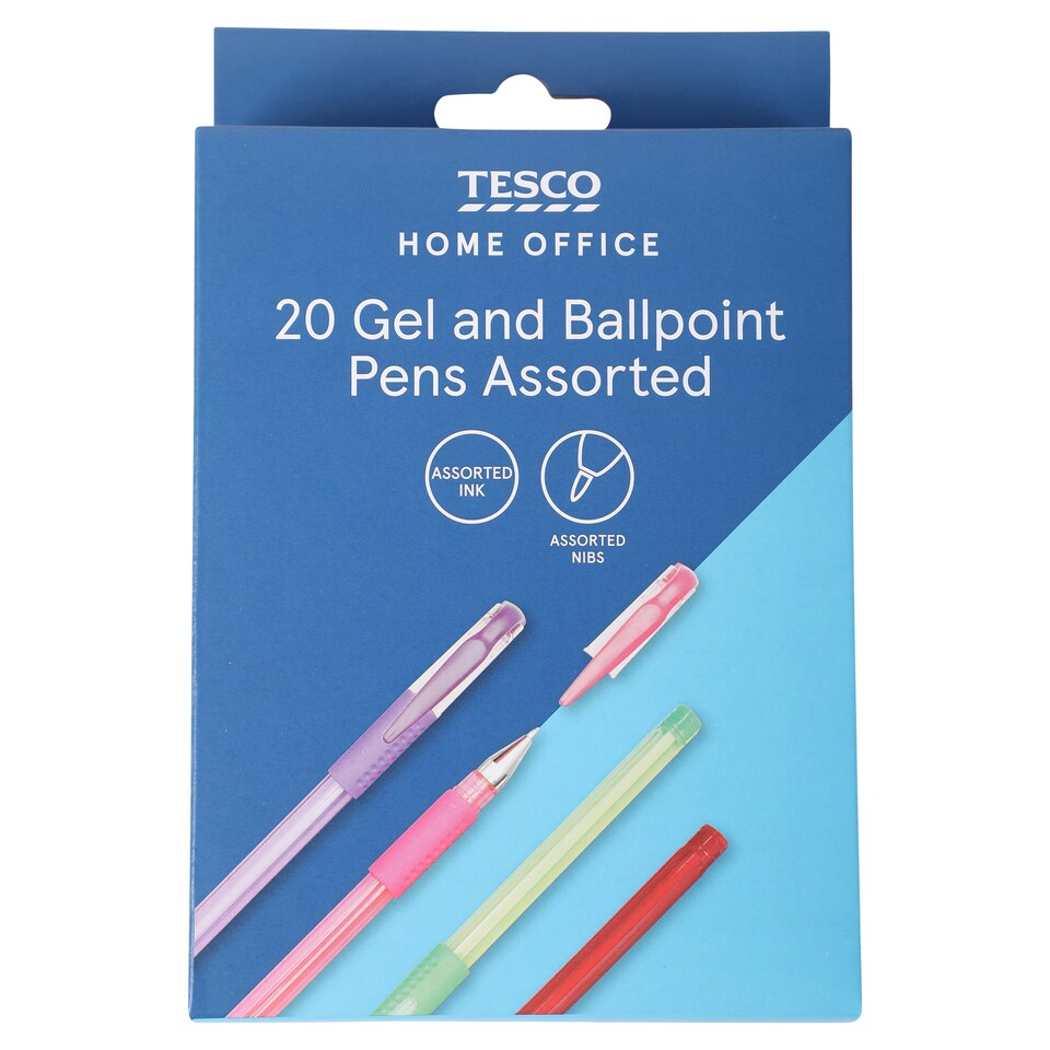 Tesco Coloured Gel & Ballpoint Penset 20 Pk- Bulk Tray