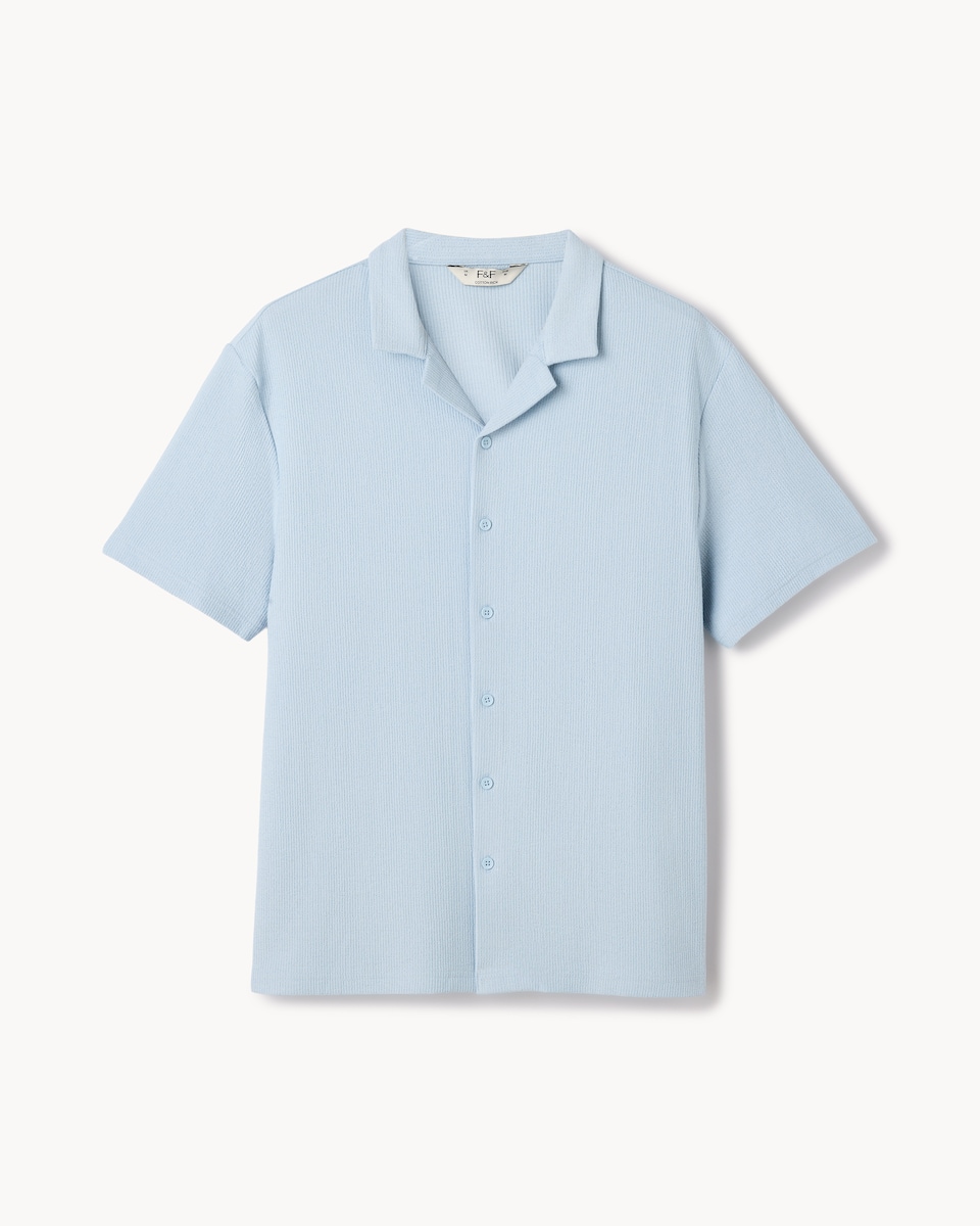 image 1 of F&F Textured Short Sleeved Collared Shirt in Blue