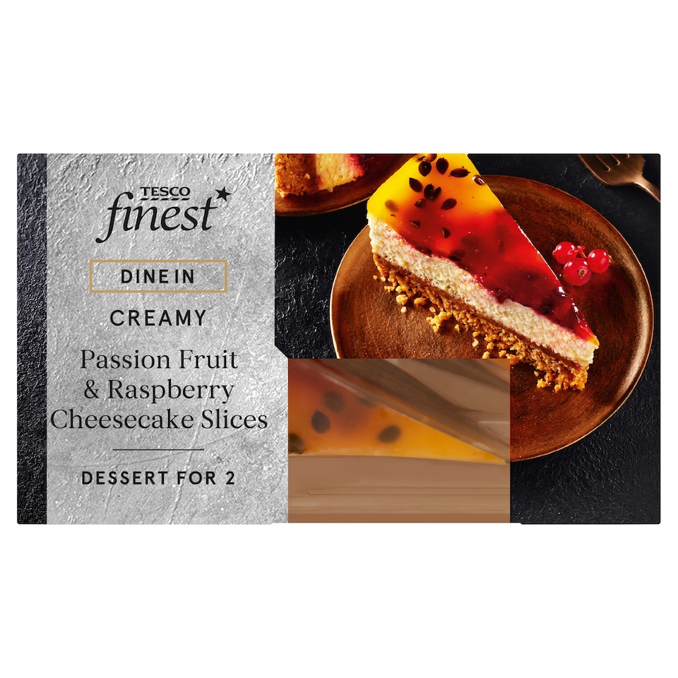 image 1 of Tesco Finest Dine In Raspberry & Passionfruit Cheesecake Slices 2x90g