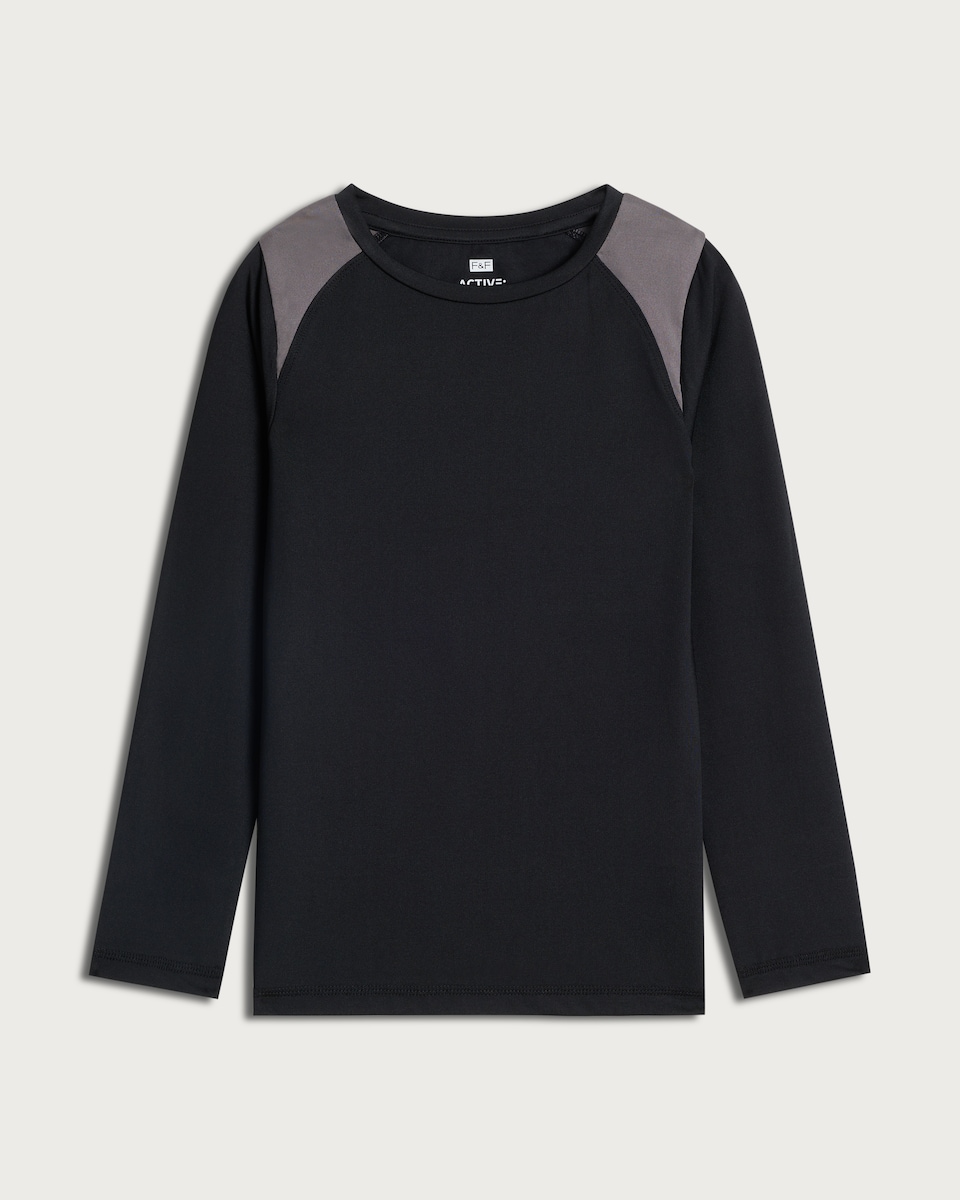 image 1 of F&F Active Boys ULTRAMOVE Long Sleeved Panelled Top in Black