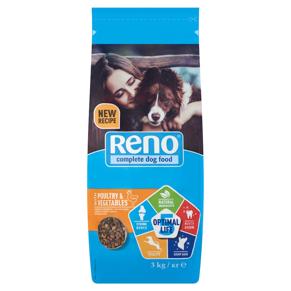 image 1 of Reno Optimal Life Dry Dog Food, Kibble for Adult Dogs with Poultry and Vegetables 3 kg