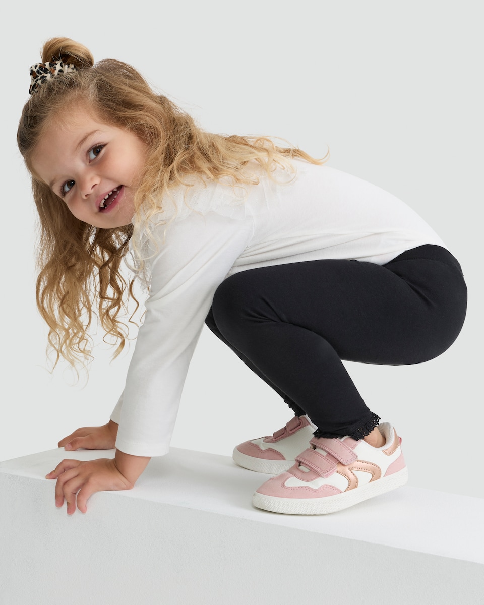 image 1 of F&F Girls 3-Pack Cotton Rich Lace Trim Leggings in Black