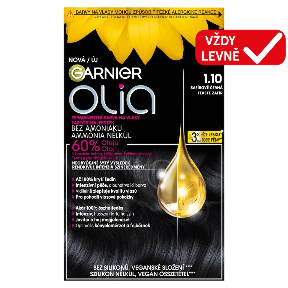 Garnier Olia permanentní barva na vlasy 1.10 safírově černá