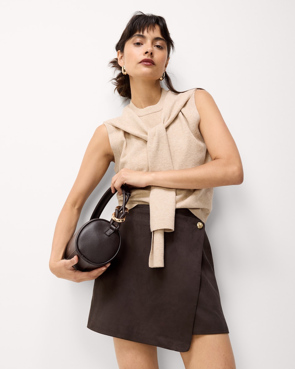 image 1 of F&F Faux Suede Wrap Mini Skirt in Chocolate