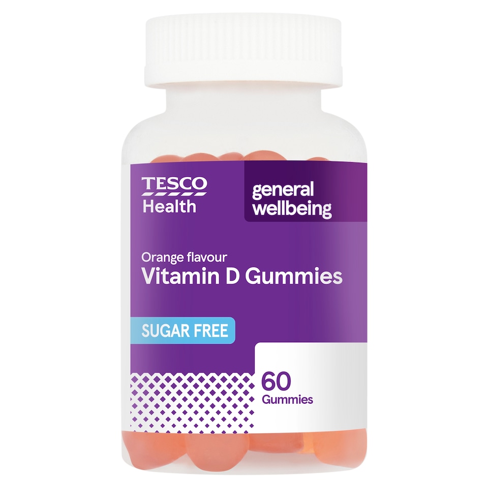 Tesco Health Vitamin D 25ug Orange Gummies, Sugar Free x 60 
