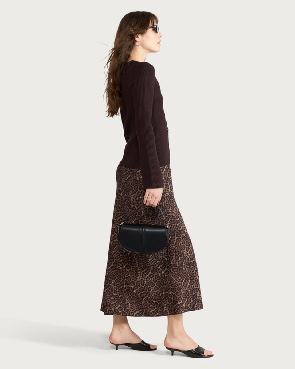 image 1 of F&F Leopard Print Midi Skirt in Multi Brown