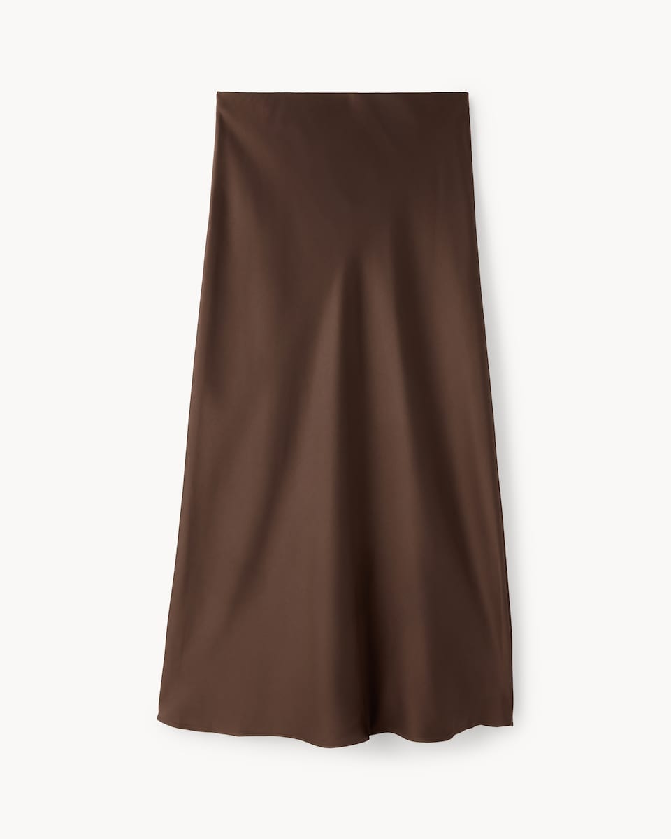 image 1 of F&F Satin Midi Slip Skirt in Tobacco
