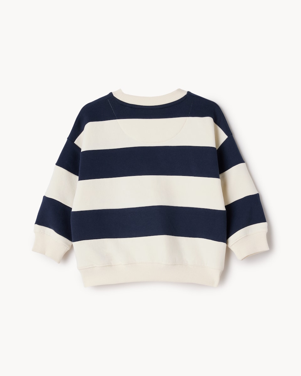 image 1 of F&F Boys Cotton Rich Striped Sweatshirt in Navy