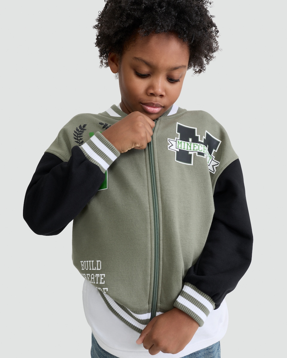 image 1 of Minecraft Build Create Explore Cotton Rich Varsity Jacket in Multi