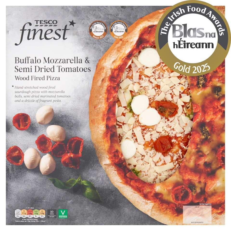 Tesco Finest Buf/Mozz And Sun Dried Tomato Wdfire Pizza 475G