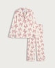 image 4 of F&F Fleece Bow Print Revere Pyjamas Set in Cream