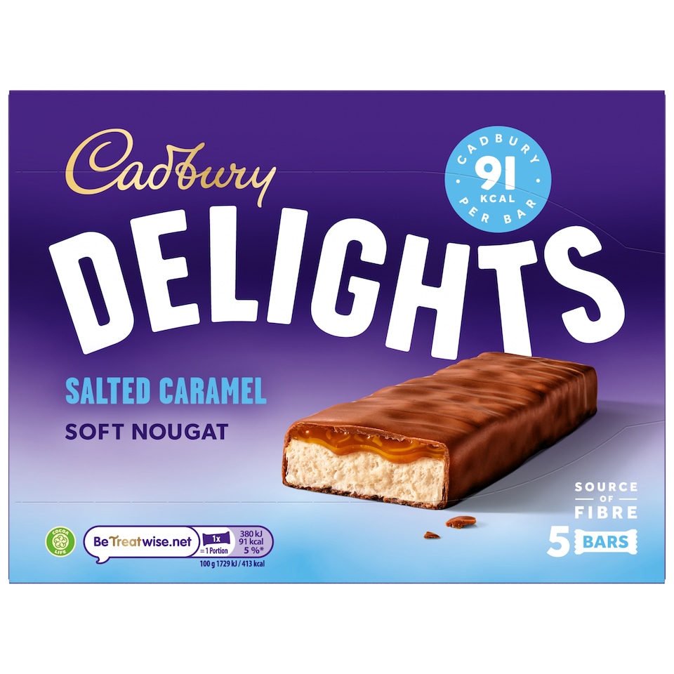 Cadbury Delights Salted Caramel Chocolate Nougat Bar 5 Pack 110g