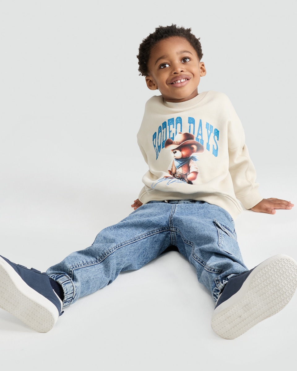 image 1 of F&F Boys Cotton Rich Rodeo Days Arizona Slogan Sweatshirt in Cream