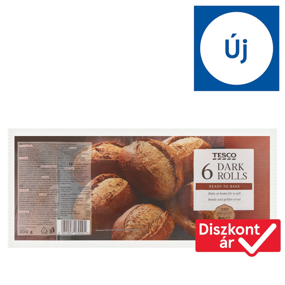 Tesco részben sült buci teljes kiőrlésű liszttel, lenmaggal 6 db 300 g